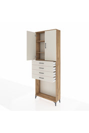 Arges Dolap 3 Raflı 4 Çekmeceli 2 Kapaklı 88x30x243 Çam-Aytaşı