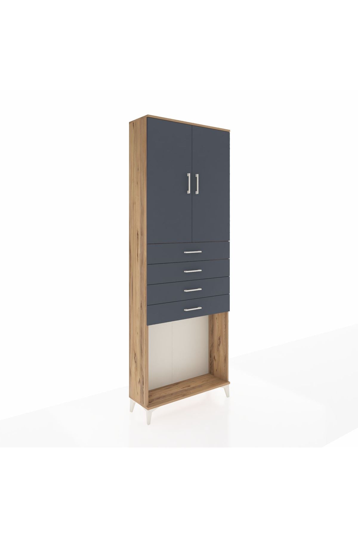 Arges Dolap 3 Raflı 4 Çekmeceli 2 Kapaklı 88x30x243 Çam-Antrasit