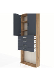 Arges Dolap 3 Raflı 4 Çekmeceli 2 Kapaklı 88x30x243 Çam-Antrasit