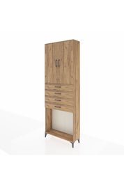 Arges Dolap 3 Raflı 4 Çekmeceli 2 Kapaklı 88x30x243 Çam-Çam
