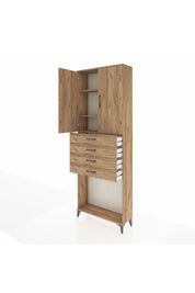 Arges Dolap 3 Raflı 4 Çekmeceli 2 Kapaklı 88x30x243 Çam-Çam