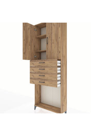 Arges Dolap 3 Raflı 4 Çekmeceli 2 Kapaklı 88x30x243 Çam-Çam