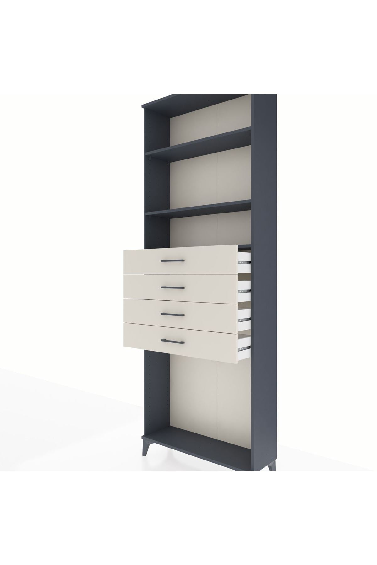 Arges Dolap 3 Raflı 4 Çekmeceli 88x30x243 Antrasit-Aytaşı