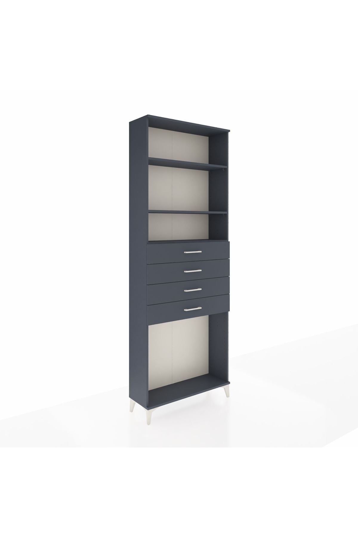 Arges Dolap 3 Raflı 4 Çekmeceli 88x30x243 Antrasit-Antrasit