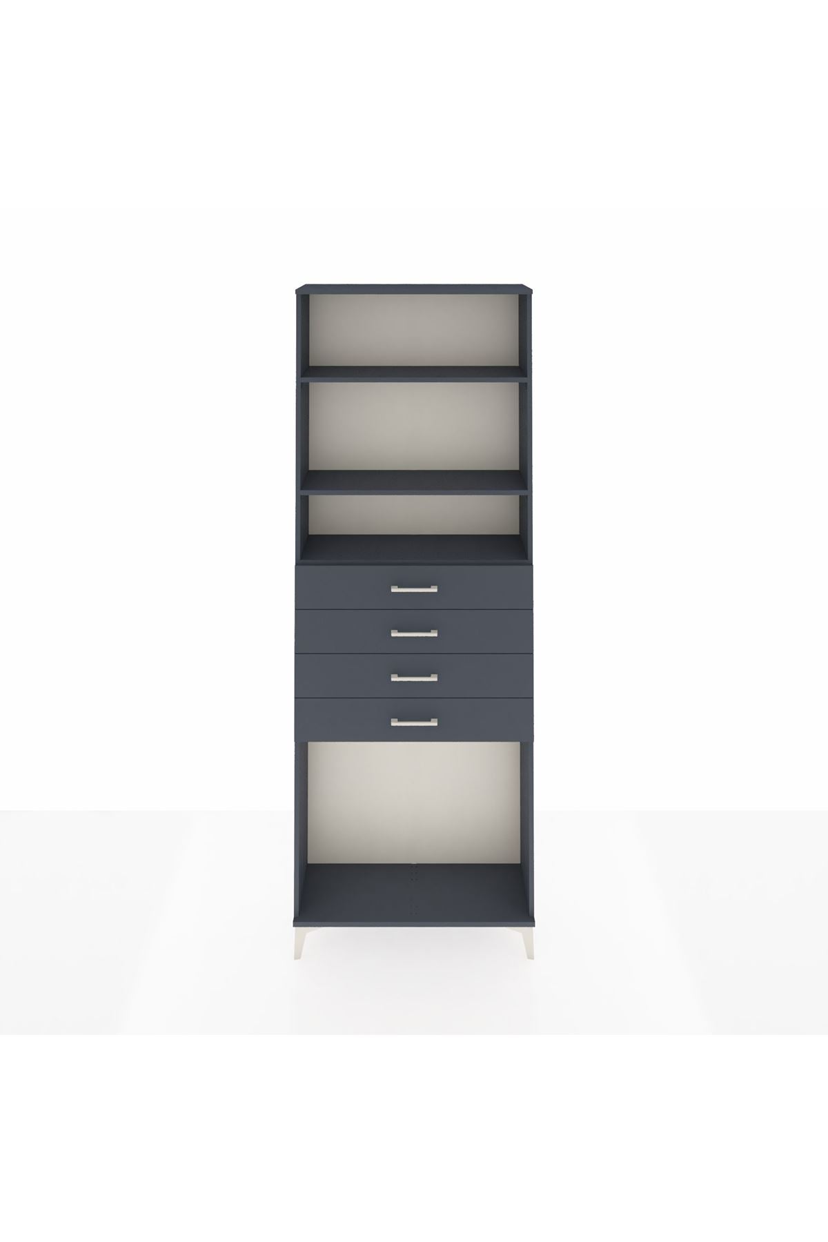 Arges Dolap 3 Raflı 4 Çekmeceli 88x30x243 Antrasit-Antrasit