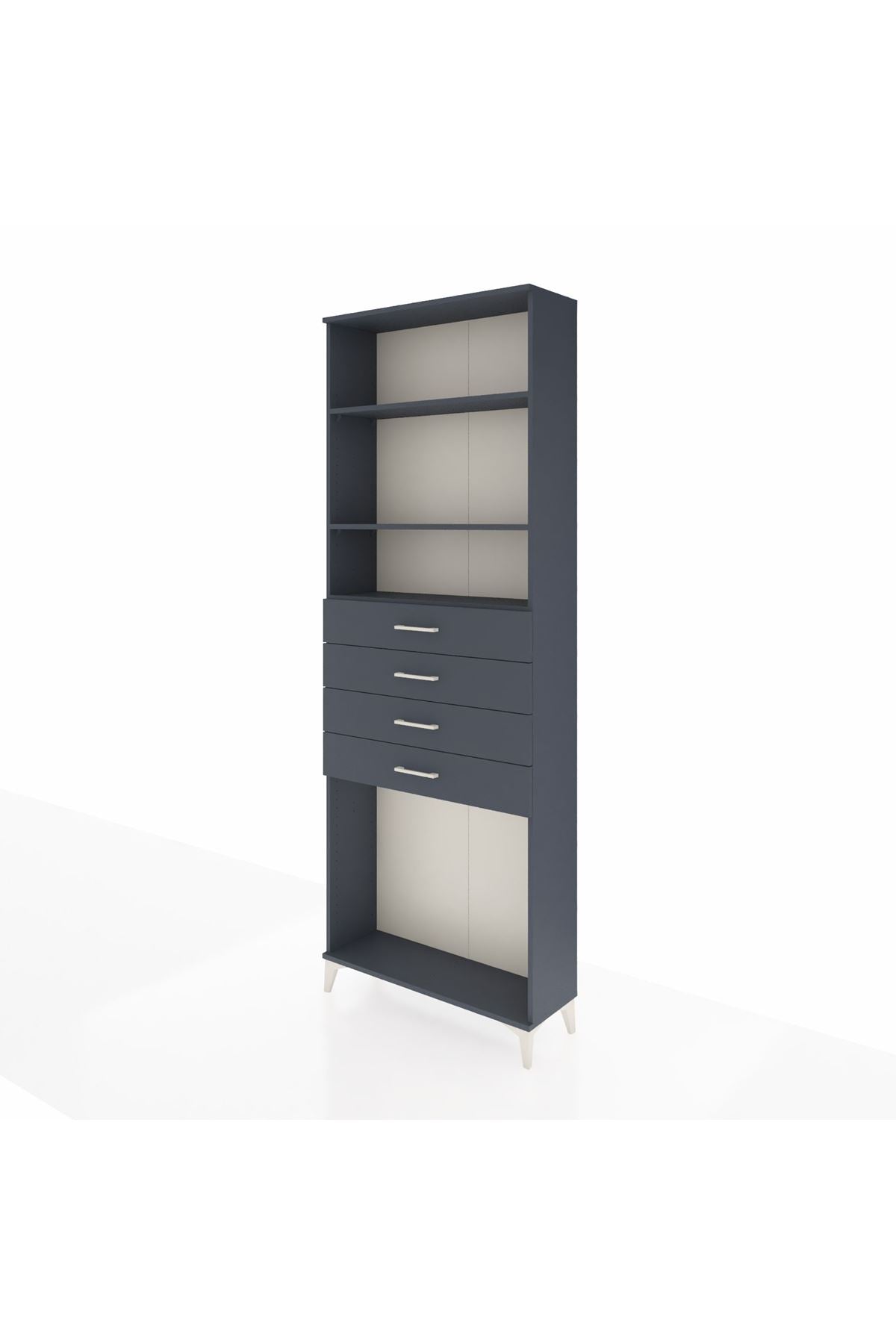 Arges Dolap 3 Raflı 4 Çekmeceli 88x30x243 Antrasit-Antrasit