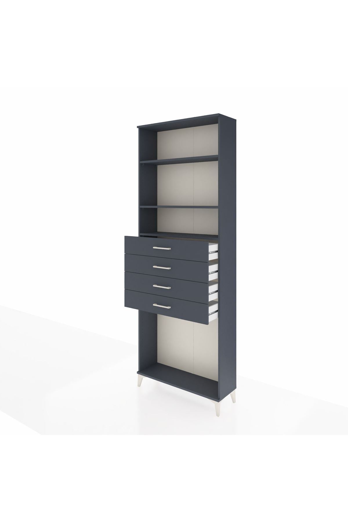 Arges Dolap 3 Raflı 4 Çekmeceli 88x30x243 Antrasit-Antrasit