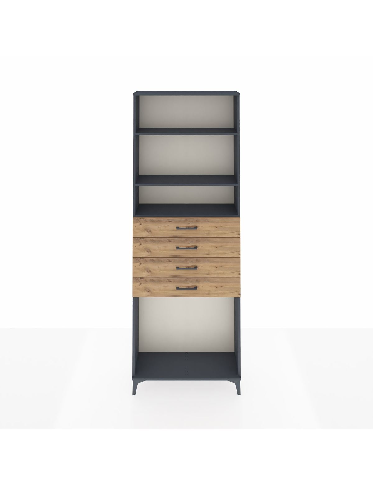 Arges Dolap 3 Raflı 4 Çekmeceli 88x30x243 Antrasit-Çam