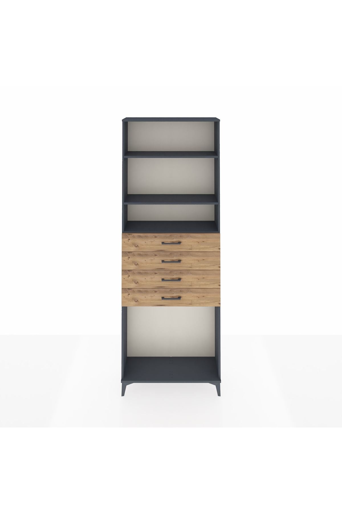 Arges Dolap 3 Raflı 4 Çekmeceli 88x30x243 Antrasit-Çam