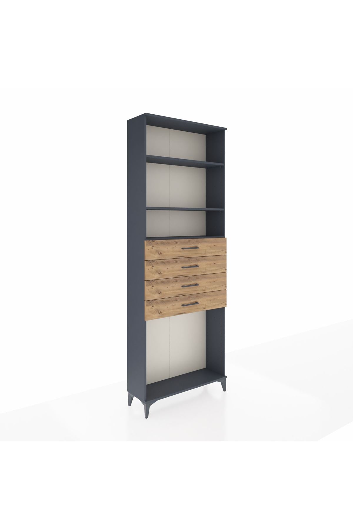 Arges Dolap 3 Raflı 4 Çekmeceli 88x30x243 Antrasit-Çam