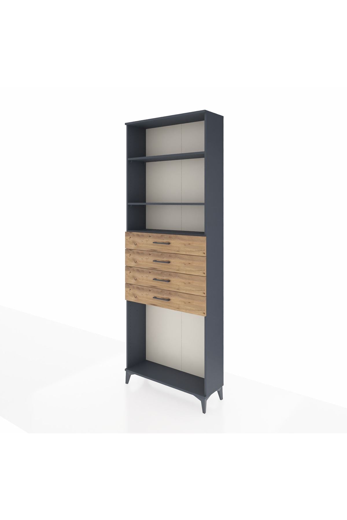 Arges Dolap 3 Raflı 4 Çekmeceli 88x30x243 Antrasit-Çam