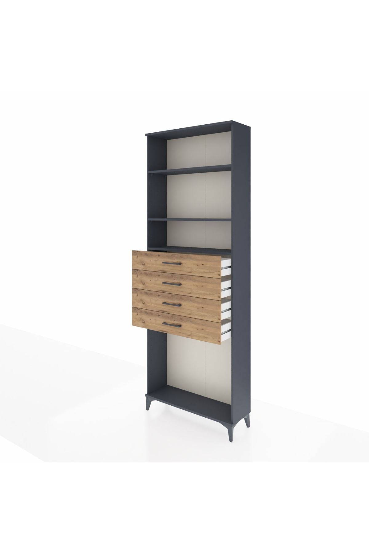 Arges Dolap 3 Raflı 4 Çekmeceli 88x30x243 Antrasit-Çam