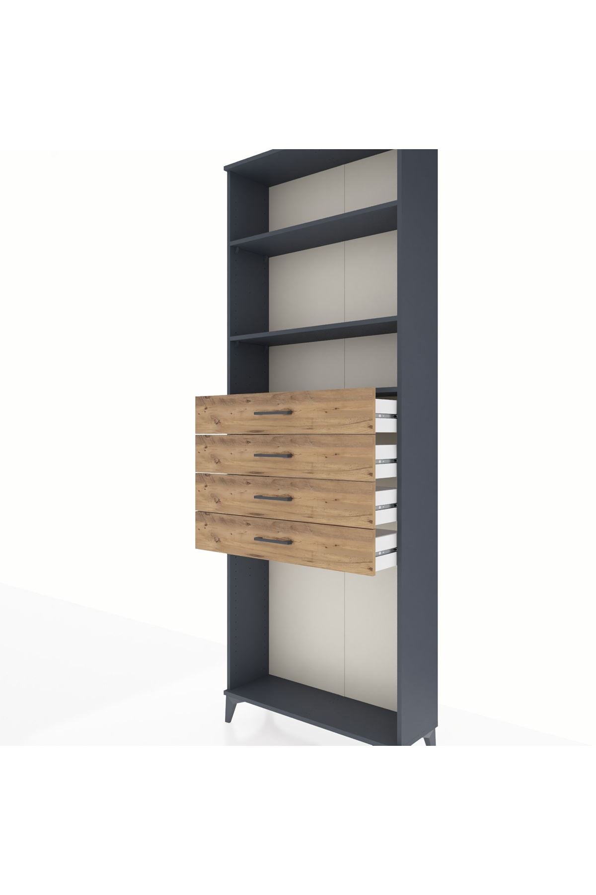 Arges Dolap 3 Raflı 4 Çekmeceli 88x30x243 Antrasit-Çam