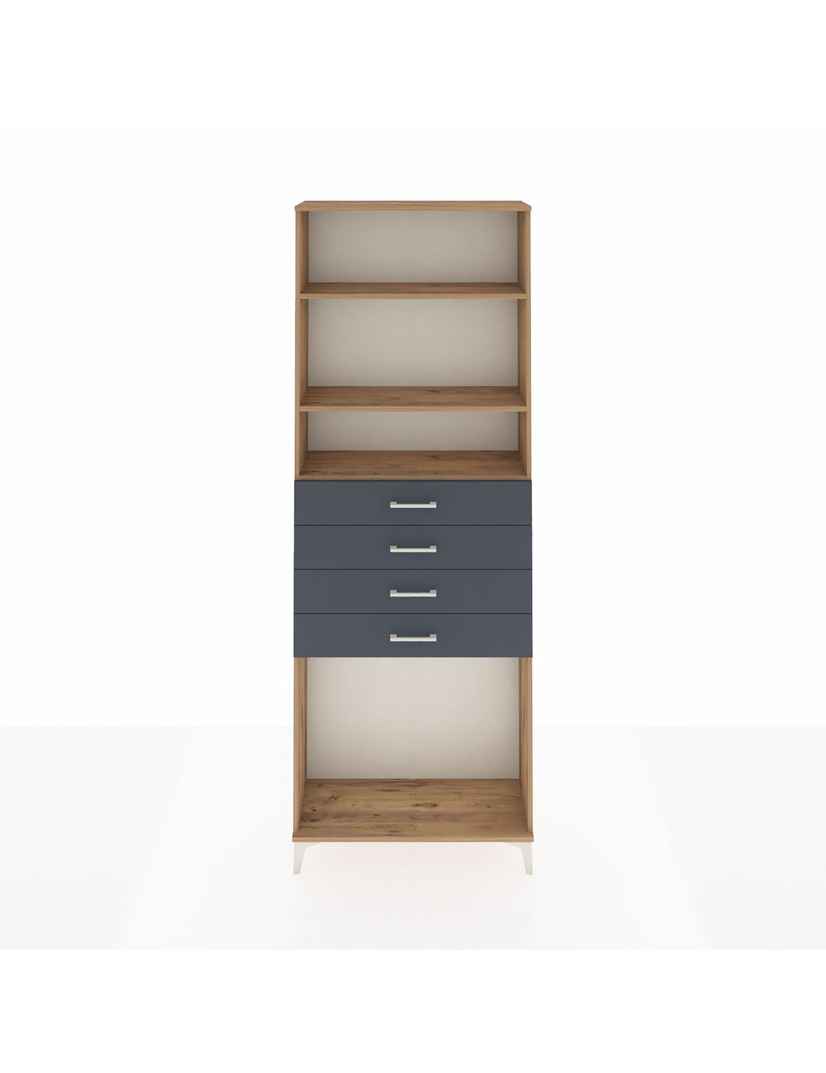 Arges Dolap 3 Raflı 4 Çekmeceli 88x30x243 Çam-Antrasit