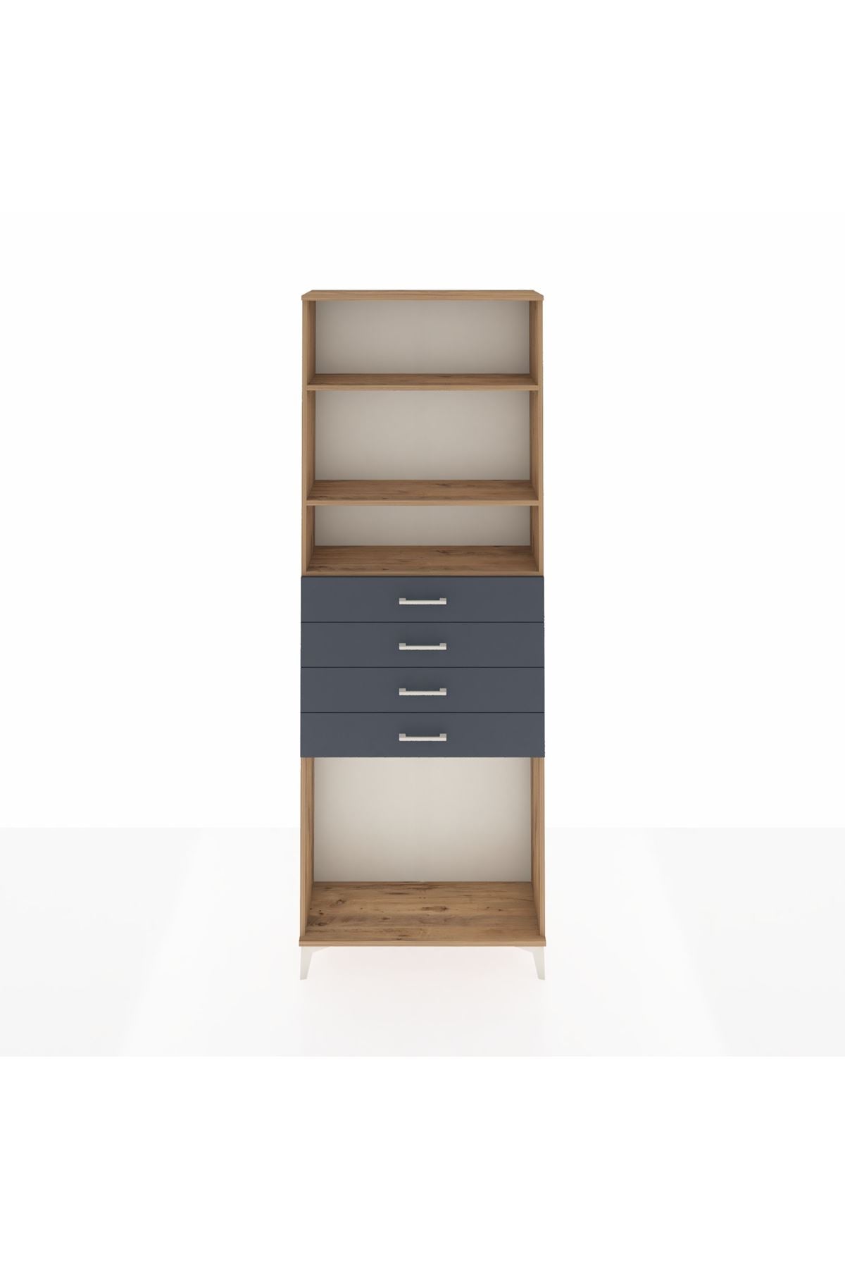 Arges Dolap 3 Raflı 4 Çekmeceli 88x30x243 Çam-Antrasit