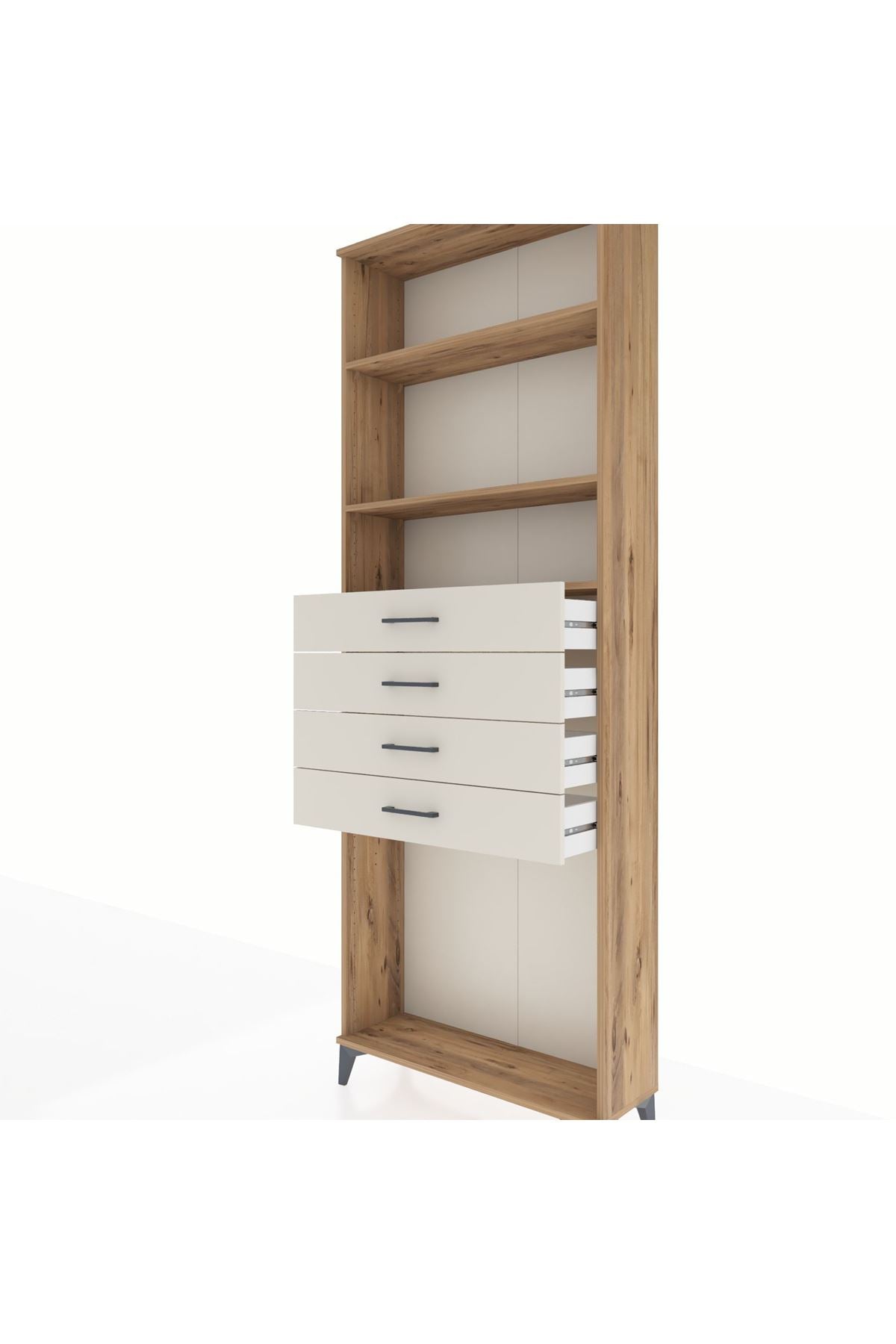 Arges Dolap 3 Raflı 4 Çekmeceli 88x30x243 Çam-Aytaşı