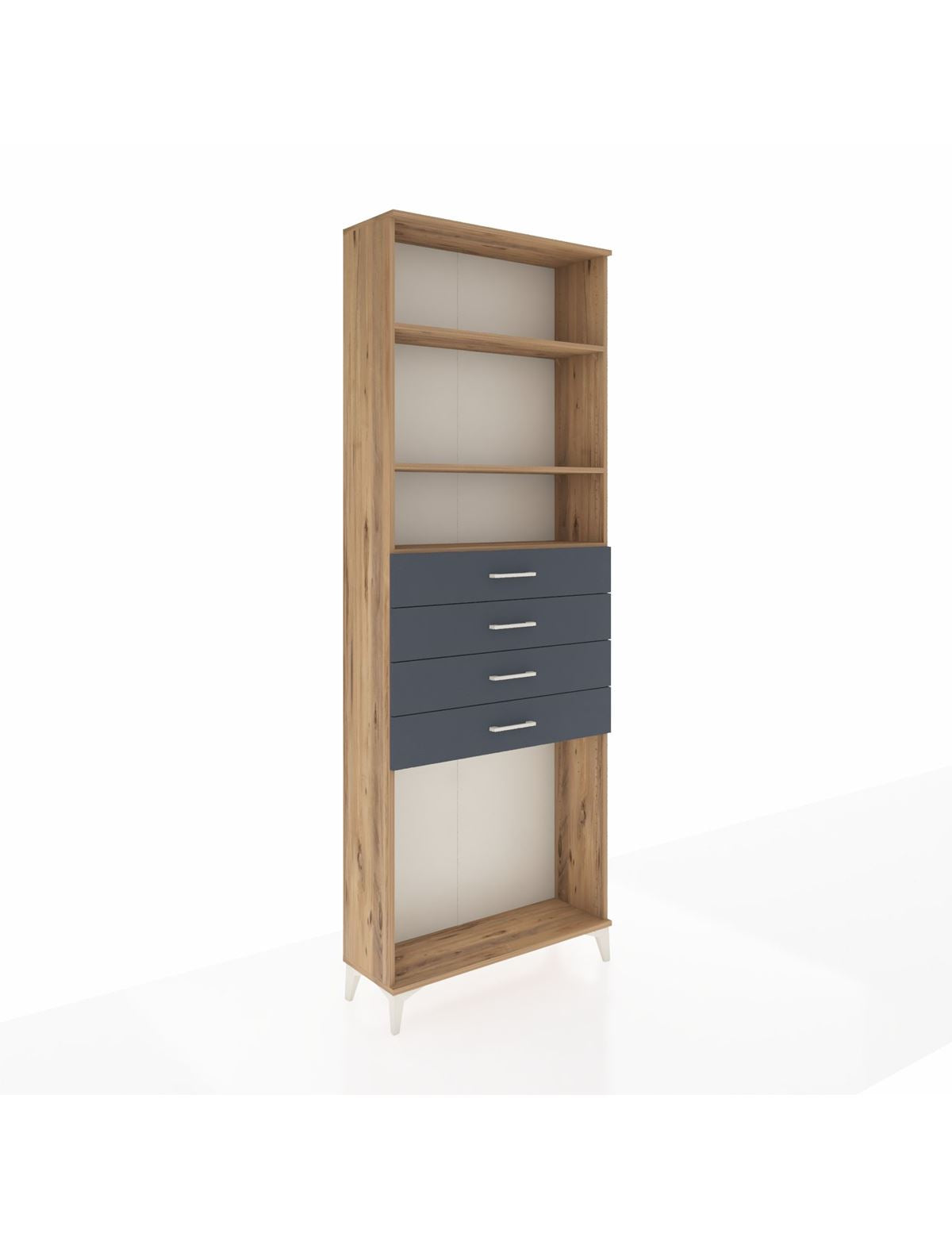 Arges Dolap 3 Raflı 4 Çekmeceli 88x30x243 Çam-Antrasit