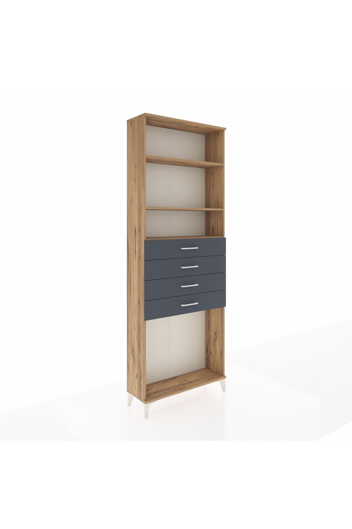 Arges Dolap 3 Raflı 4 Çekmeceli 88x30x243 Çam-Antrasit