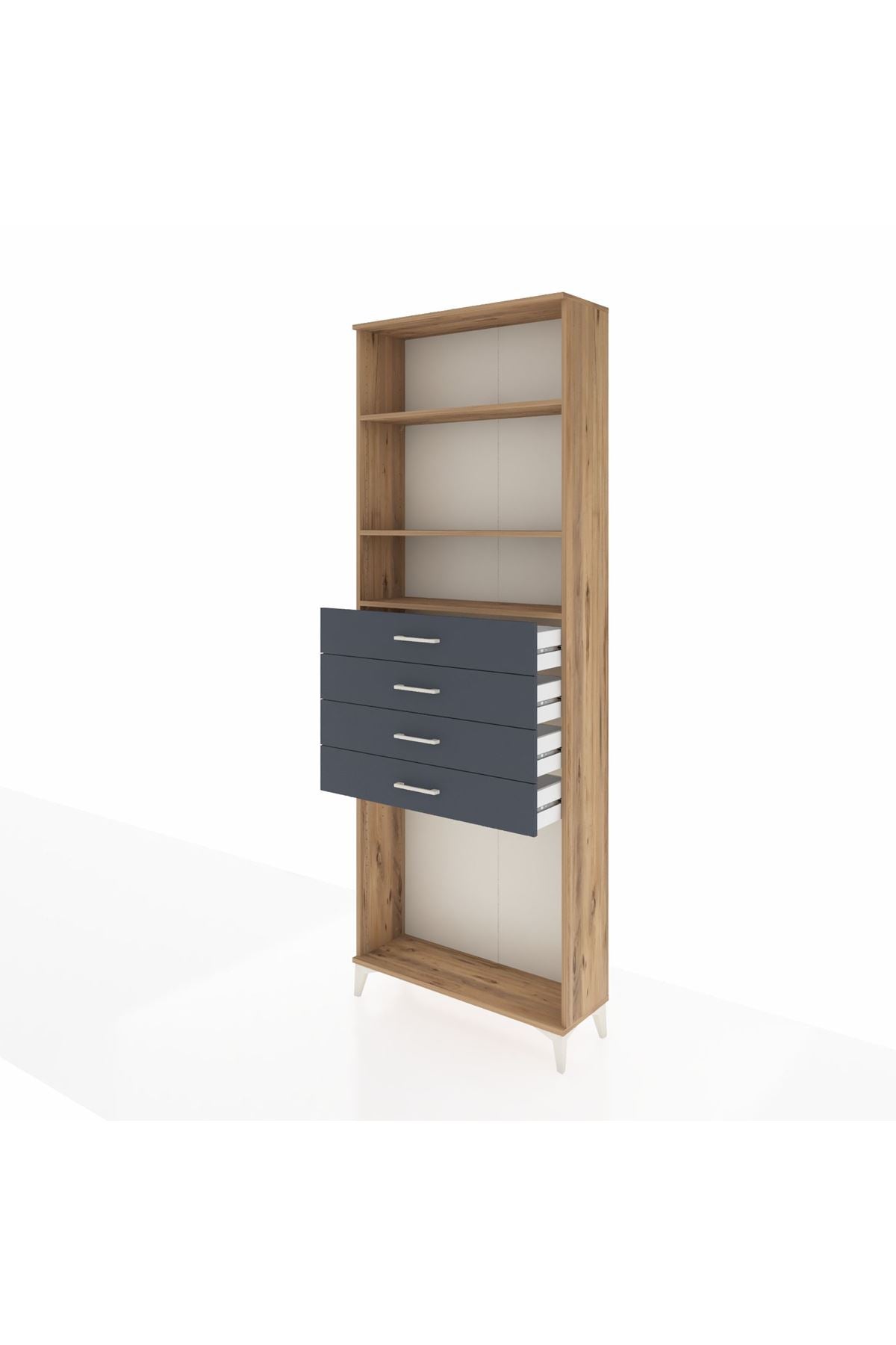 Arges Dolap 3 Raflı 4 Çekmeceli 88x30x243 Çam-Antrasit