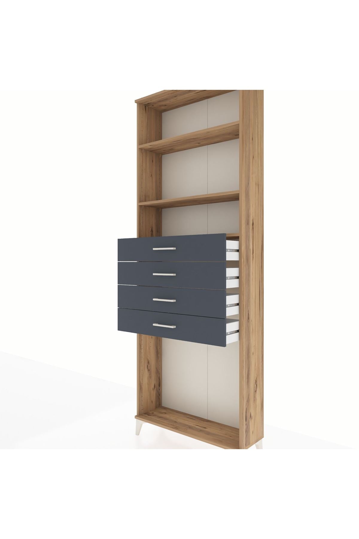 Arges Dolap 3 Raflı 4 Çekmeceli 88x30x243 Çam-Antrasit