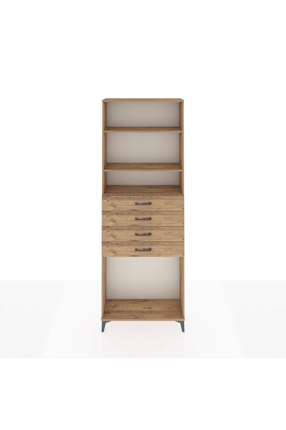 Arges Dolap 3 Raflı 4 Çekmeceli 88x30x243 Çam-Çam