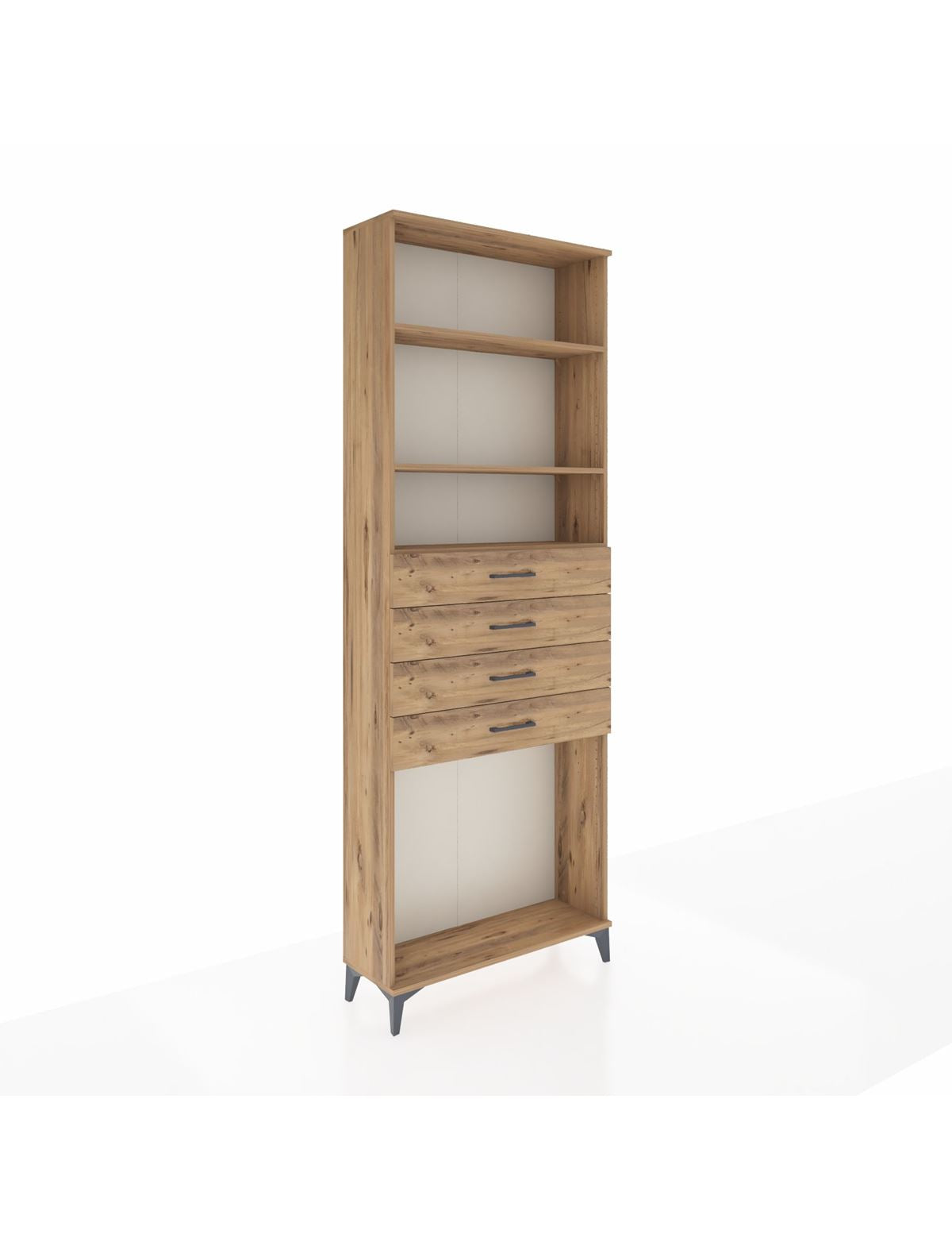 Arges Dolap 3 Raflı 4 Çekmeceli 88x30x243 Çam-Çam