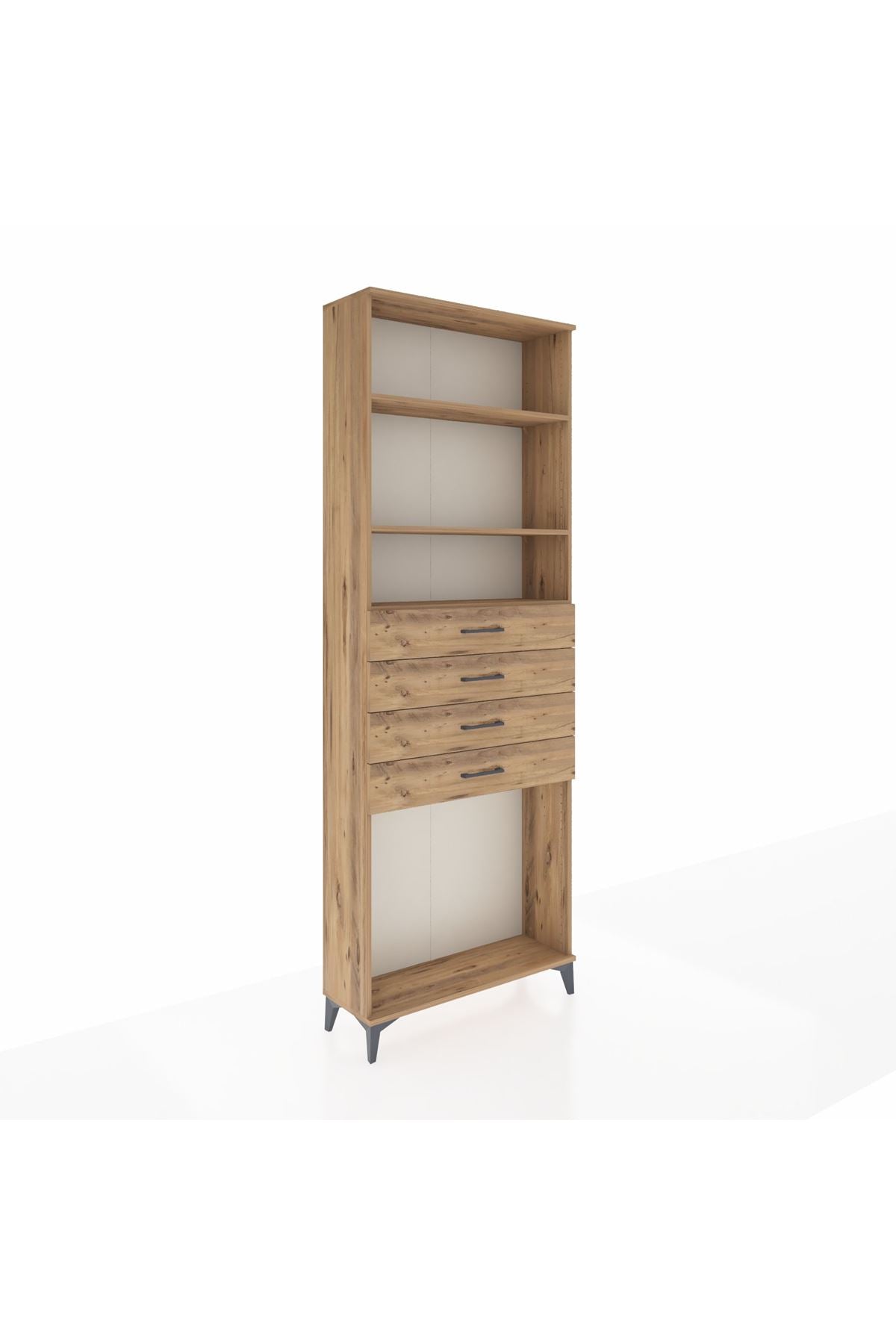 Arges Dolap 3 Raflı 4 Çekmeceli 88x30x243 Çam-Çam