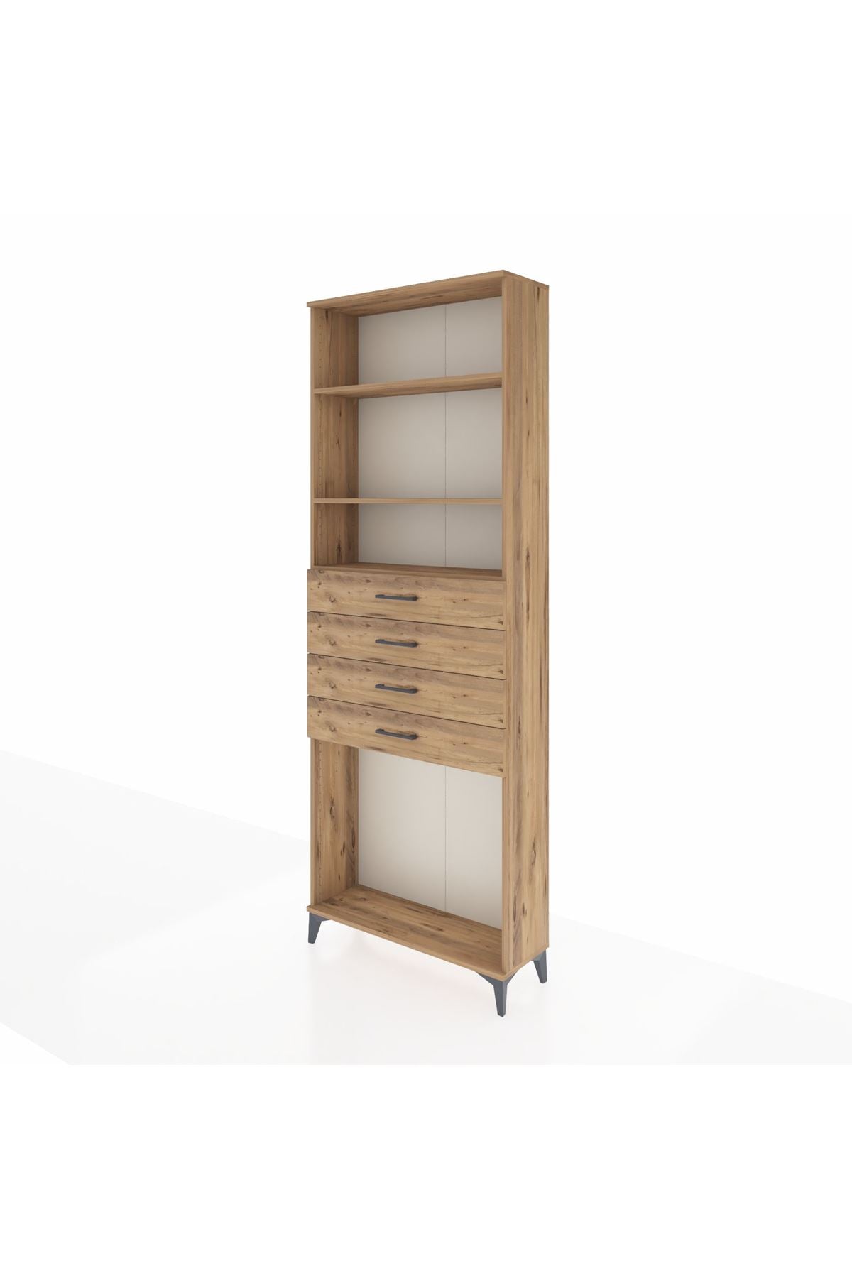 Arges Dolap 3 Raflı 4 Çekmeceli 88x30x243 Çam-Çam