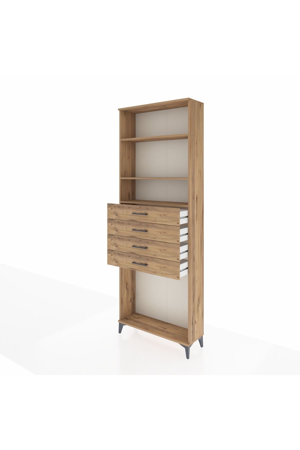 Arges Dolap 3 Raflı 4 Çekmeceli 88x30x243 Çam-Çam