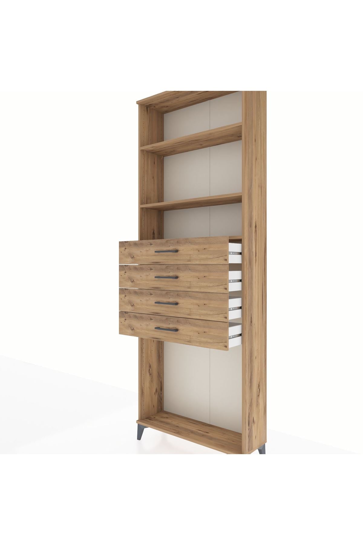 Arges Dolap 3 Raflı 4 Çekmeceli 88x30x243 Çam-Çam