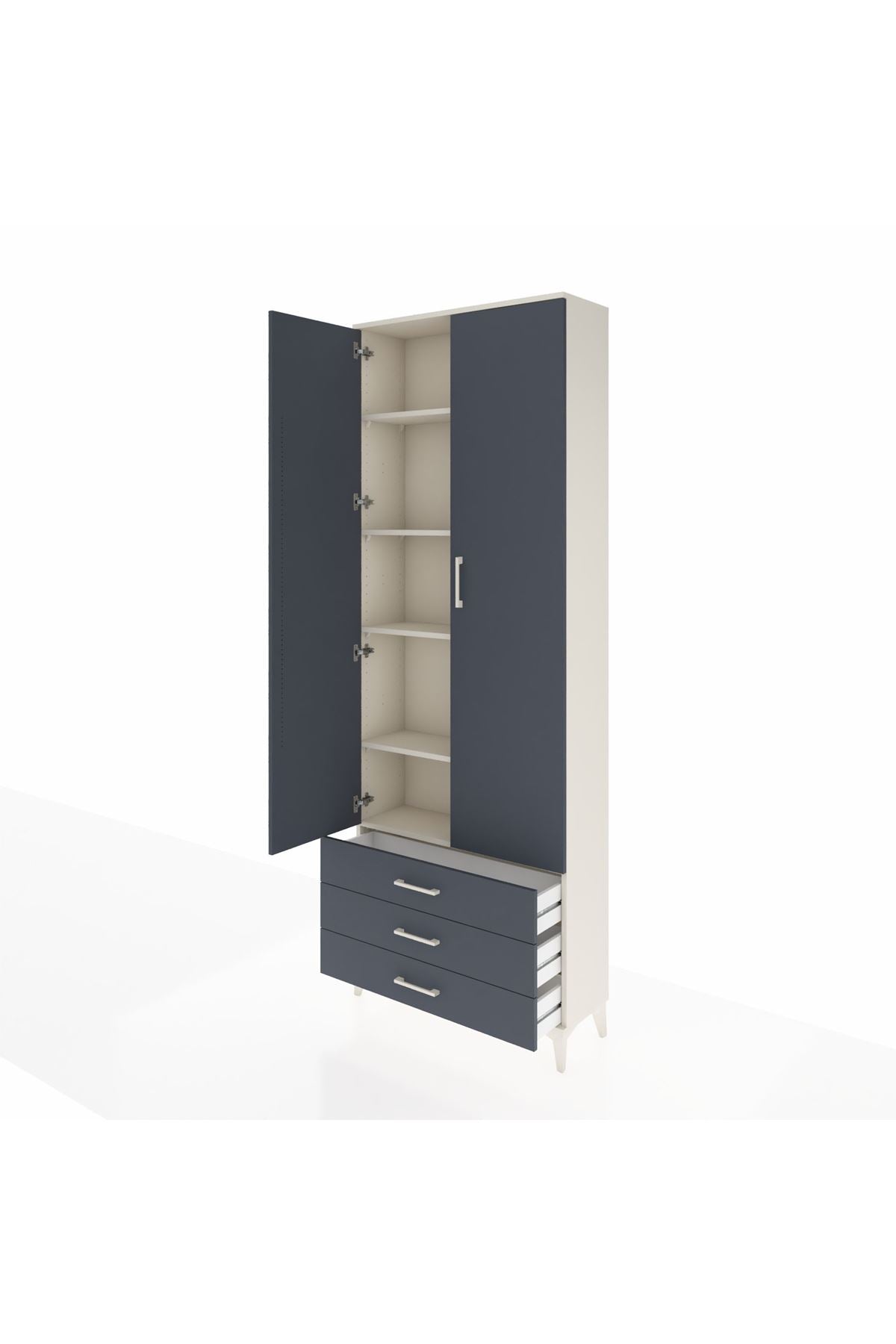 Arges Dolap 5 Raflı 3 Çekmeceli 2 Kapaklı 88x30x243 Aytaşı-Antrasit