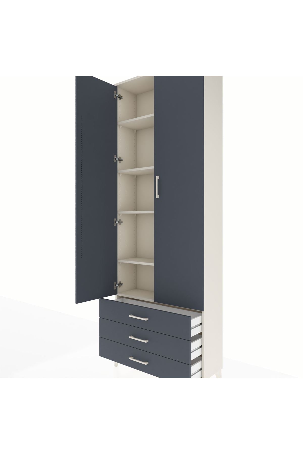 Arges Dolap 5 Raflı 3 Çekmeceli 2 Kapaklı 88x30x243 Aytaşı-Antrasit