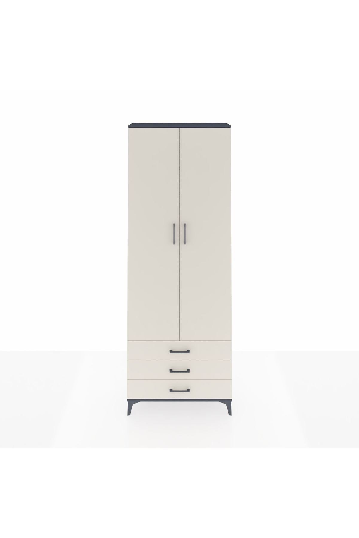 Arges Dolap 5 Raflı 3 Çekmeceli 2 Kapaklı 88x30x243 Antrasit-Aytaşı