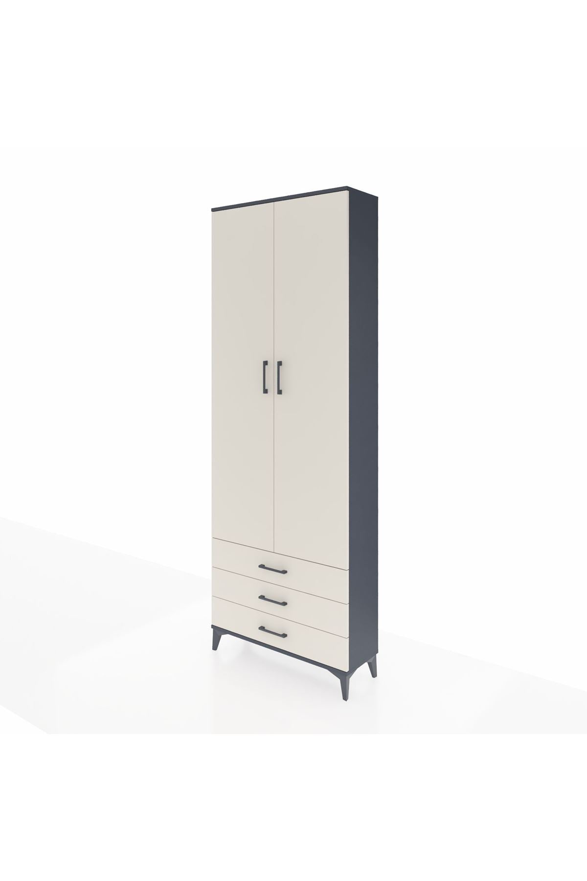 Arges Dolap 5 Raflı 3 Çekmeceli 2 Kapaklı 88x30x243 Antrasit-Aytaşı