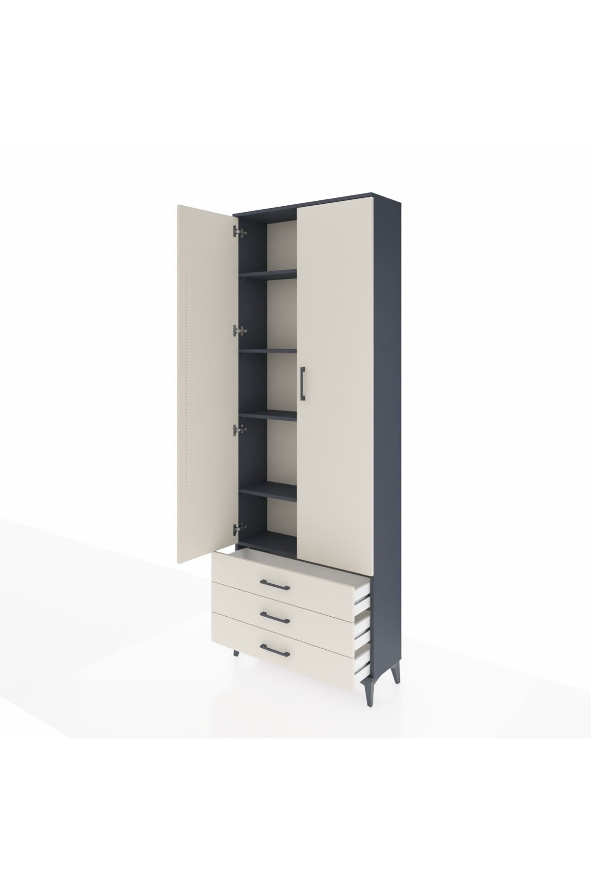 Arges Dolap 5 Raflı 3 Çekmeceli 2 Kapaklı 88x30x243 Antrasit-Aytaşı