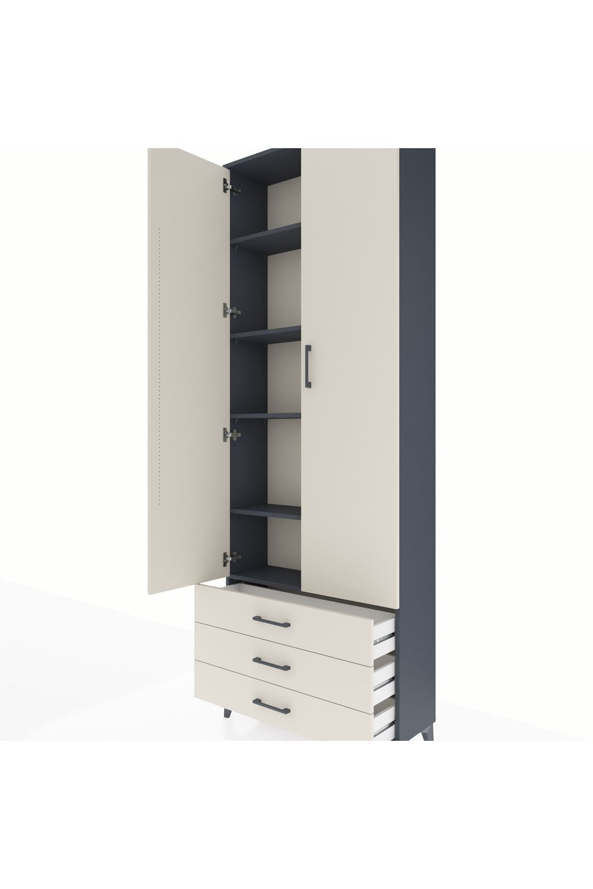 Arges Dolap 5 Raflı 3 Çekmeceli 2 Kapaklı 88x30x243 Antrasit-Aytaşı