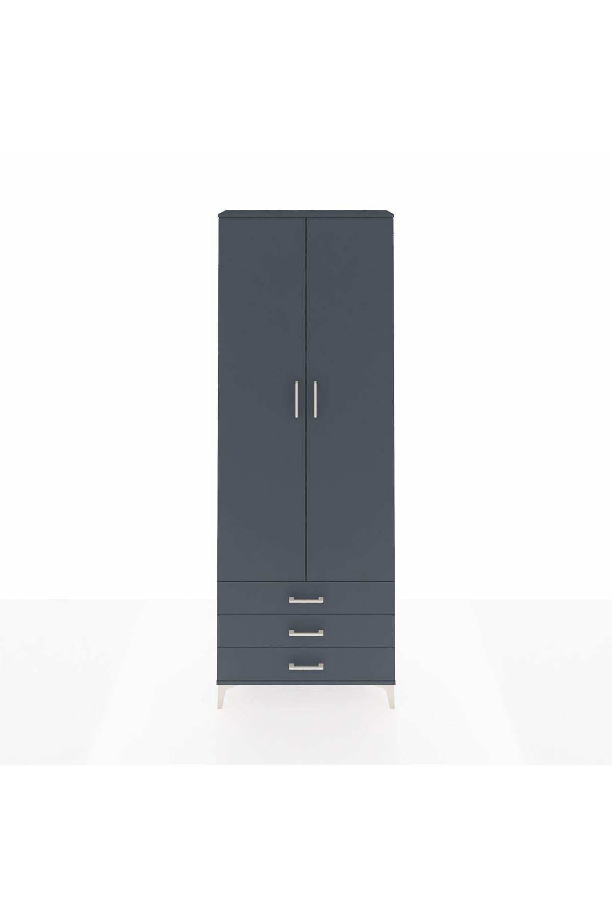 Arges Dolap 5 Raflı 3 Çekmeceli 2 Kapaklı 88x30x243 Antrasit-Antrasit