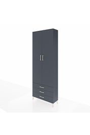 Arges Dolap 5 Raflı 3 Çekmeceli 2 Kapaklı 88x30x243 Antrasit-Antrasit