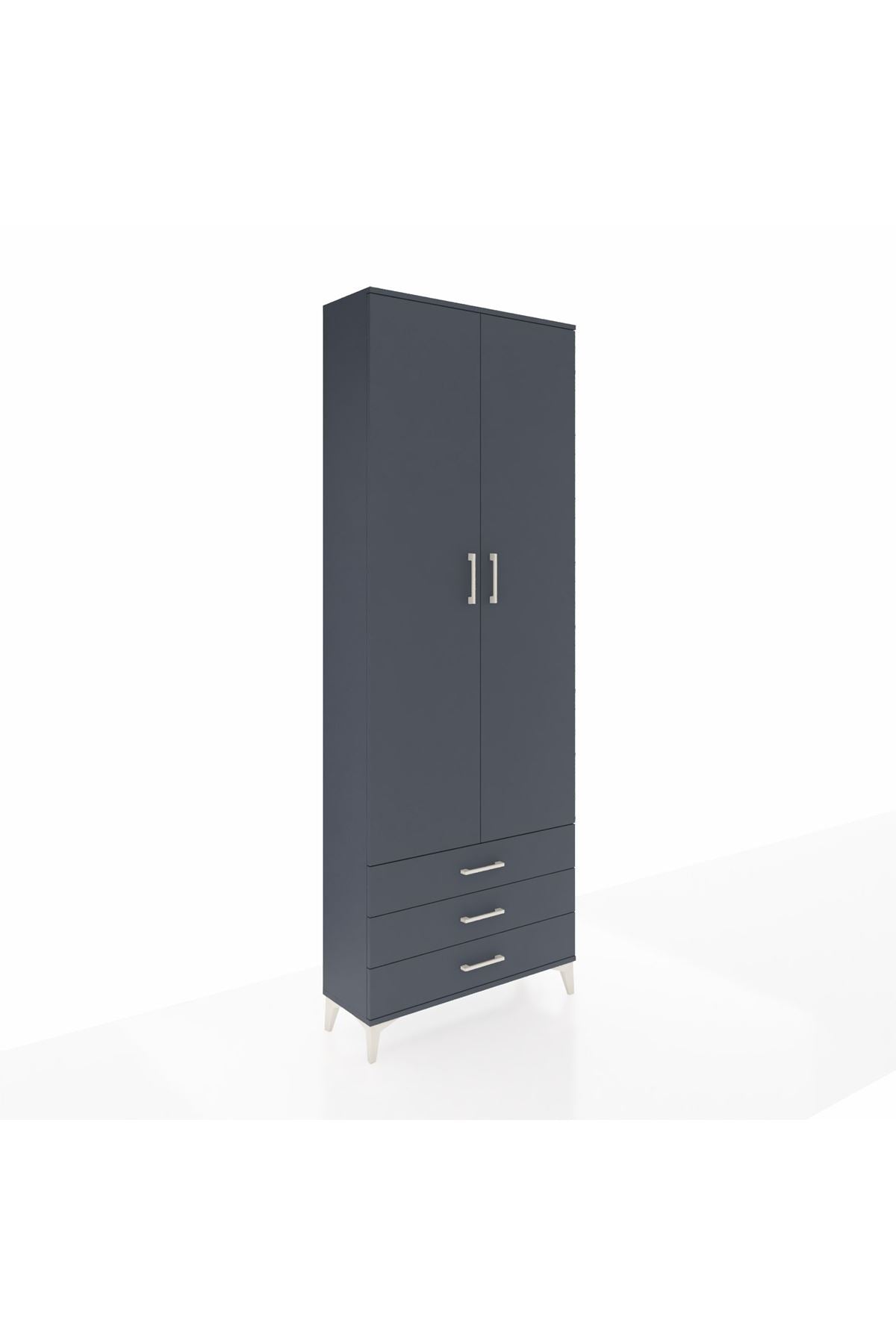 Arges Dolap 5 Raflı 3 Çekmeceli 2 Kapaklı 88x30x243 Antrasit-Antrasit