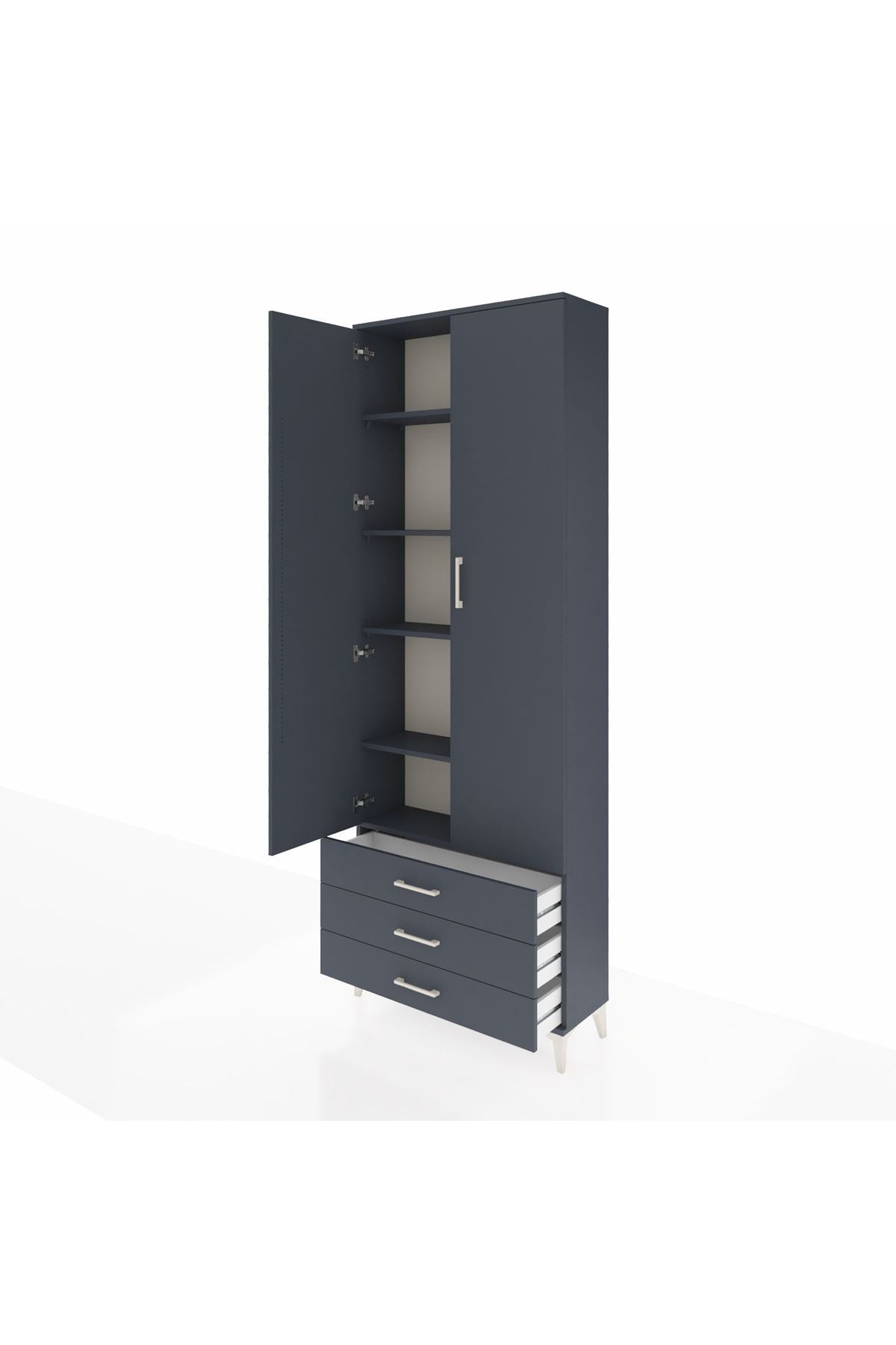 Arges Dolap 5 Raflı 3 Çekmeceli 2 Kapaklı 88x30x243 Antrasit-Antrasit