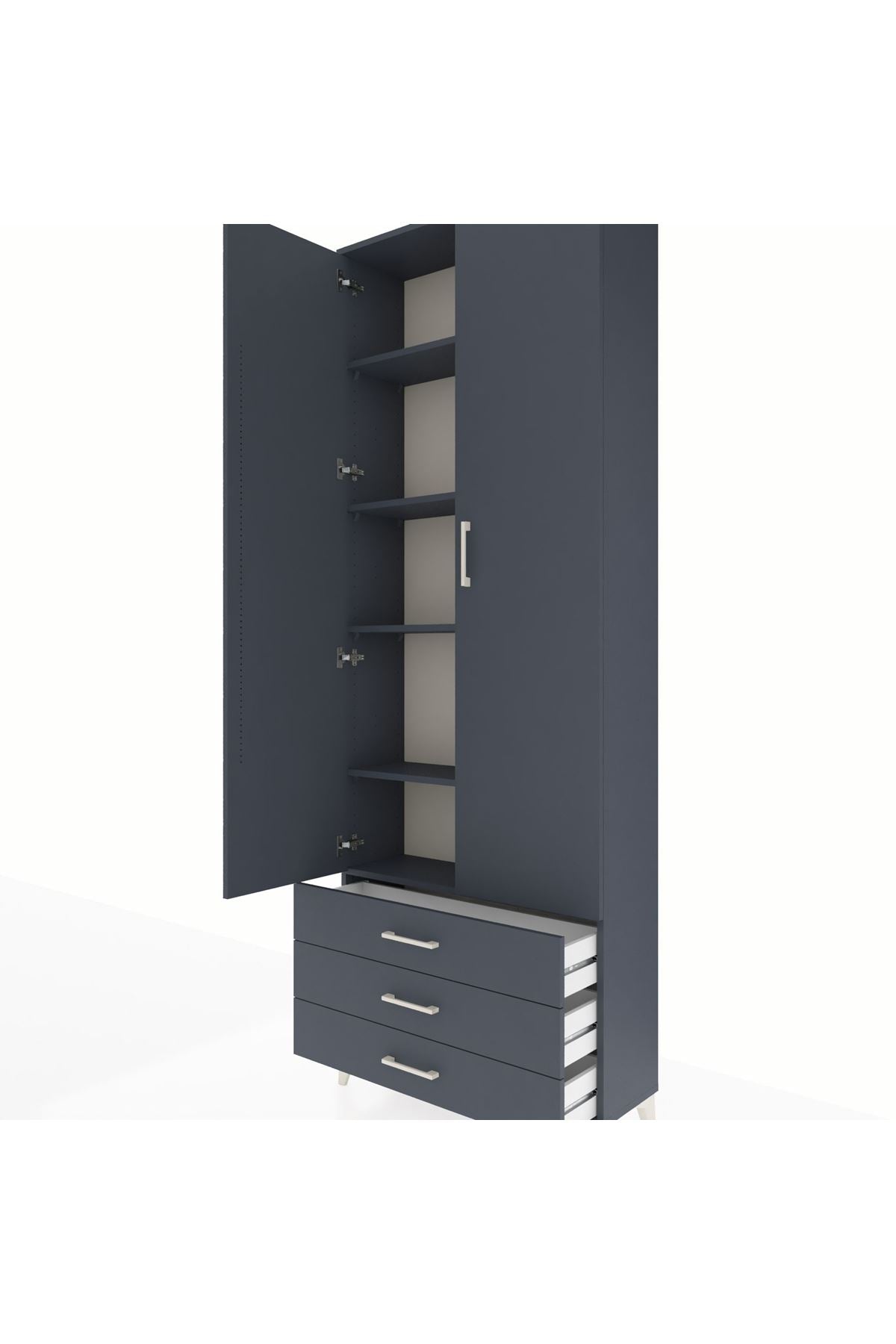 Arges Dolap 5 Raflı 3 Çekmeceli 2 Kapaklı 88x30x243 Antrasit-Antrasit