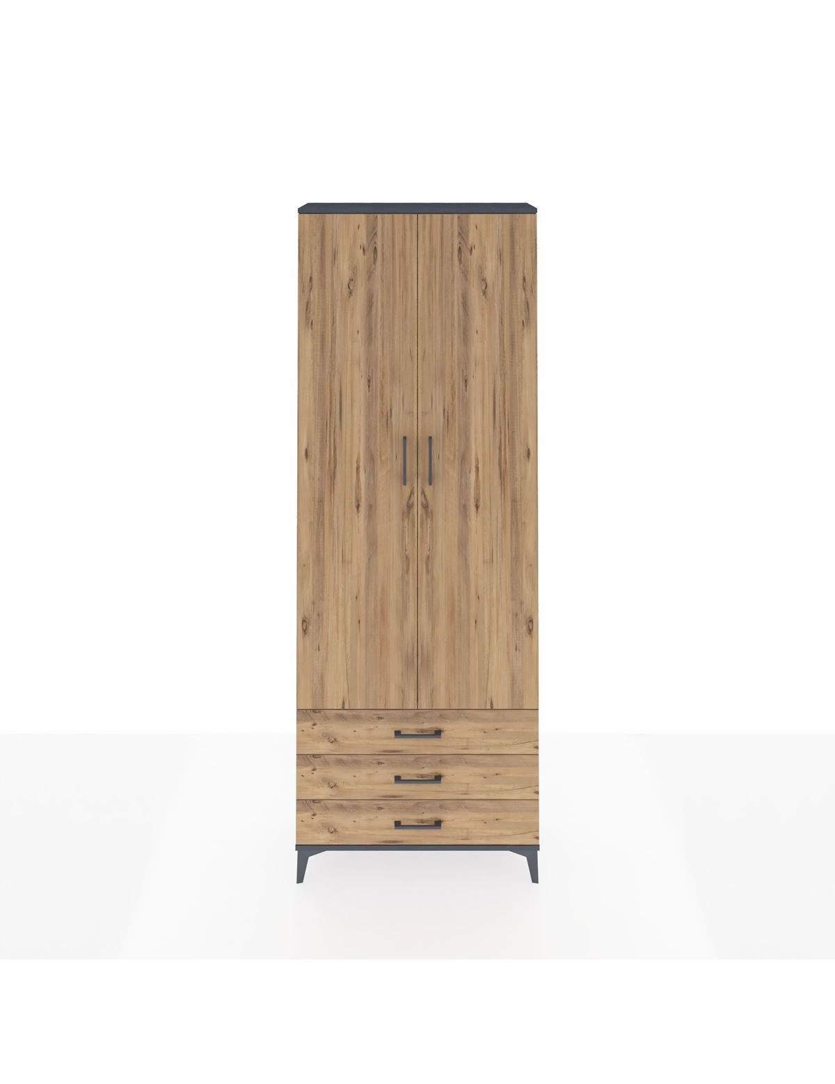 Arges Dolap 5 Raflı 3 Çekmeceli 2 Kapaklı 88x30x243 Antrasit-Çam