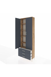 Arges Dolap 5 Raflı 3 Çekmeceli 2 Kapaklı 88x30x243 Çam-Antrasit