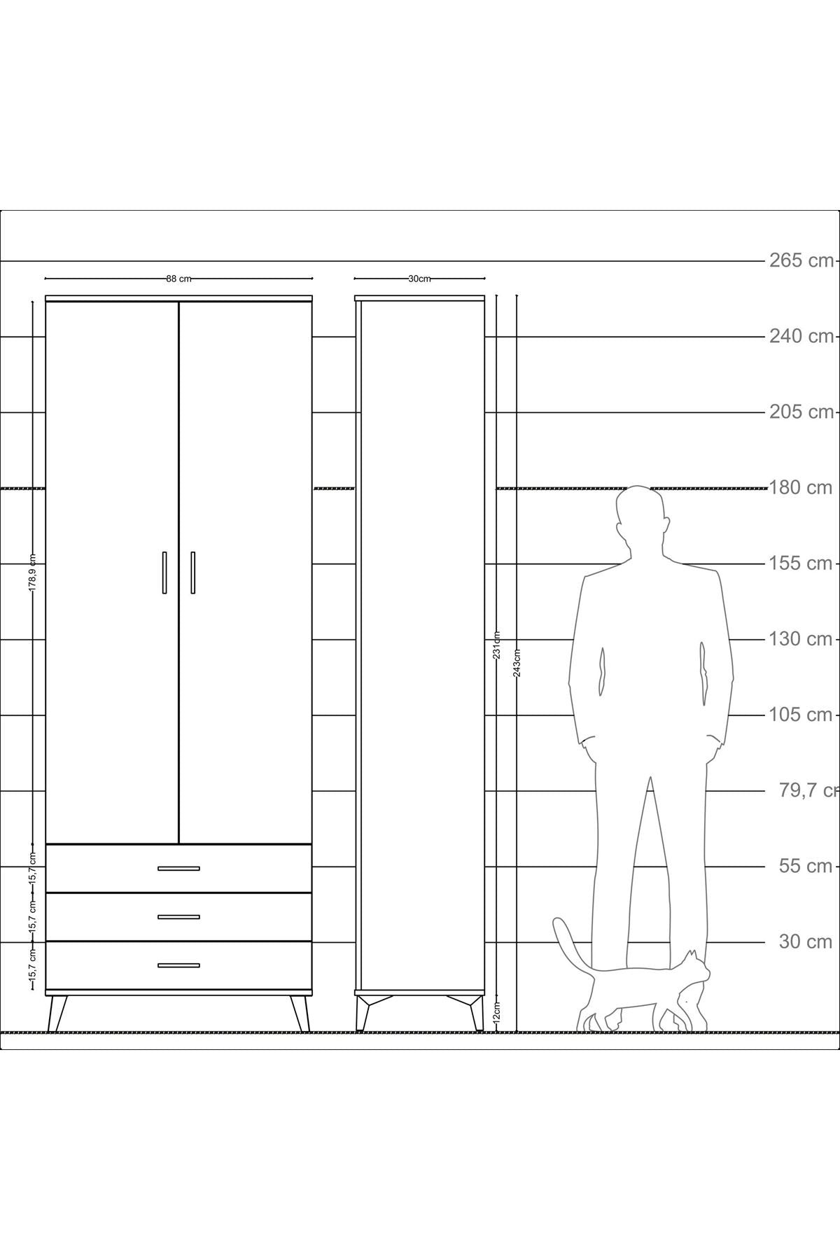 Arges Dolap 5 Raflı 3 Çekmeceli 2 Kapaklı 88x30x243 Çam-Antrasit