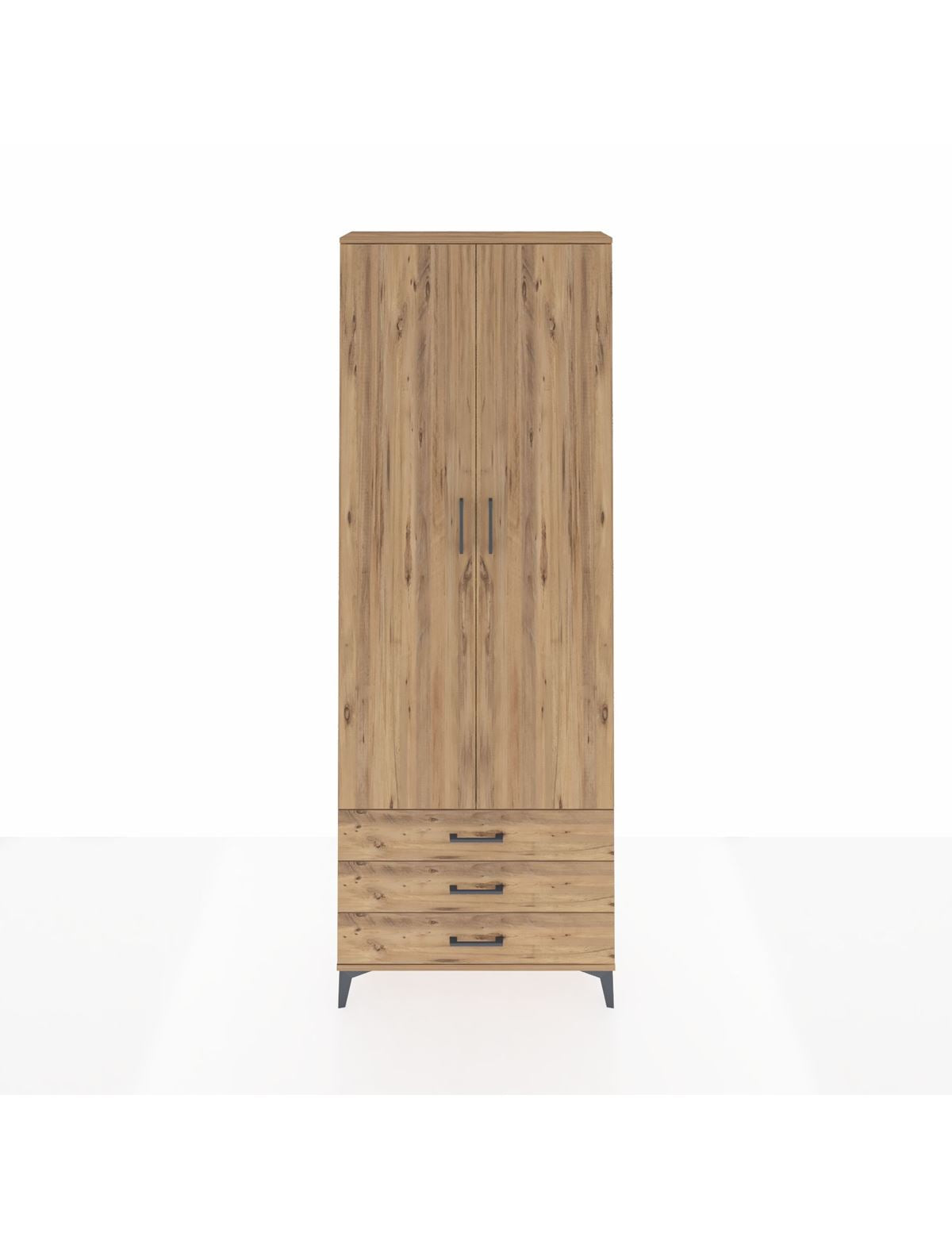 Arges Dolap 5 Raflı 3 Çekmeceli 2 Kapaklı 88x30x243 Çam-Çam