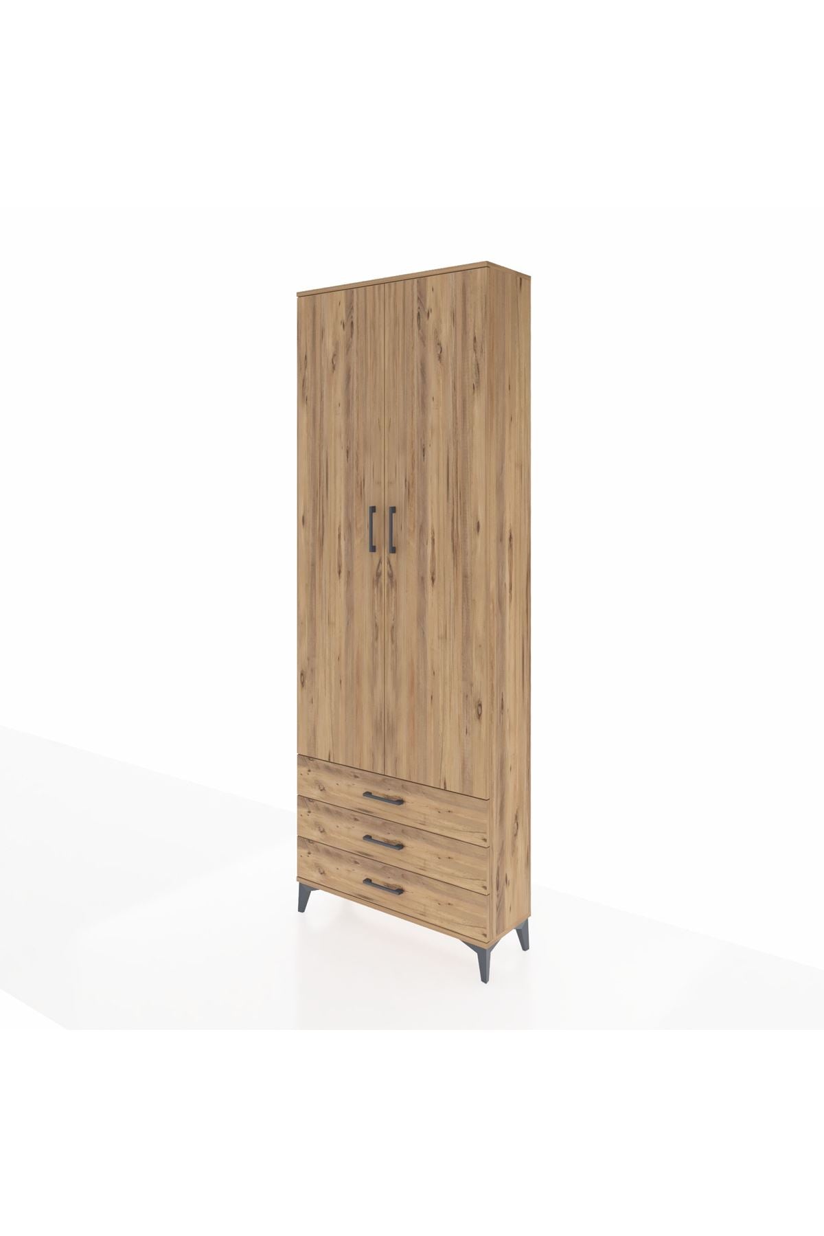 Arges Dolap 5 Raflı 3 Çekmeceli 2 Kapaklı 88x30x243 Çam-Çam