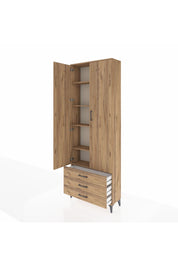 Arges Dolap 5 Raflı 3 Çekmeceli 2 Kapaklı 88x30x243 Çam-Çam