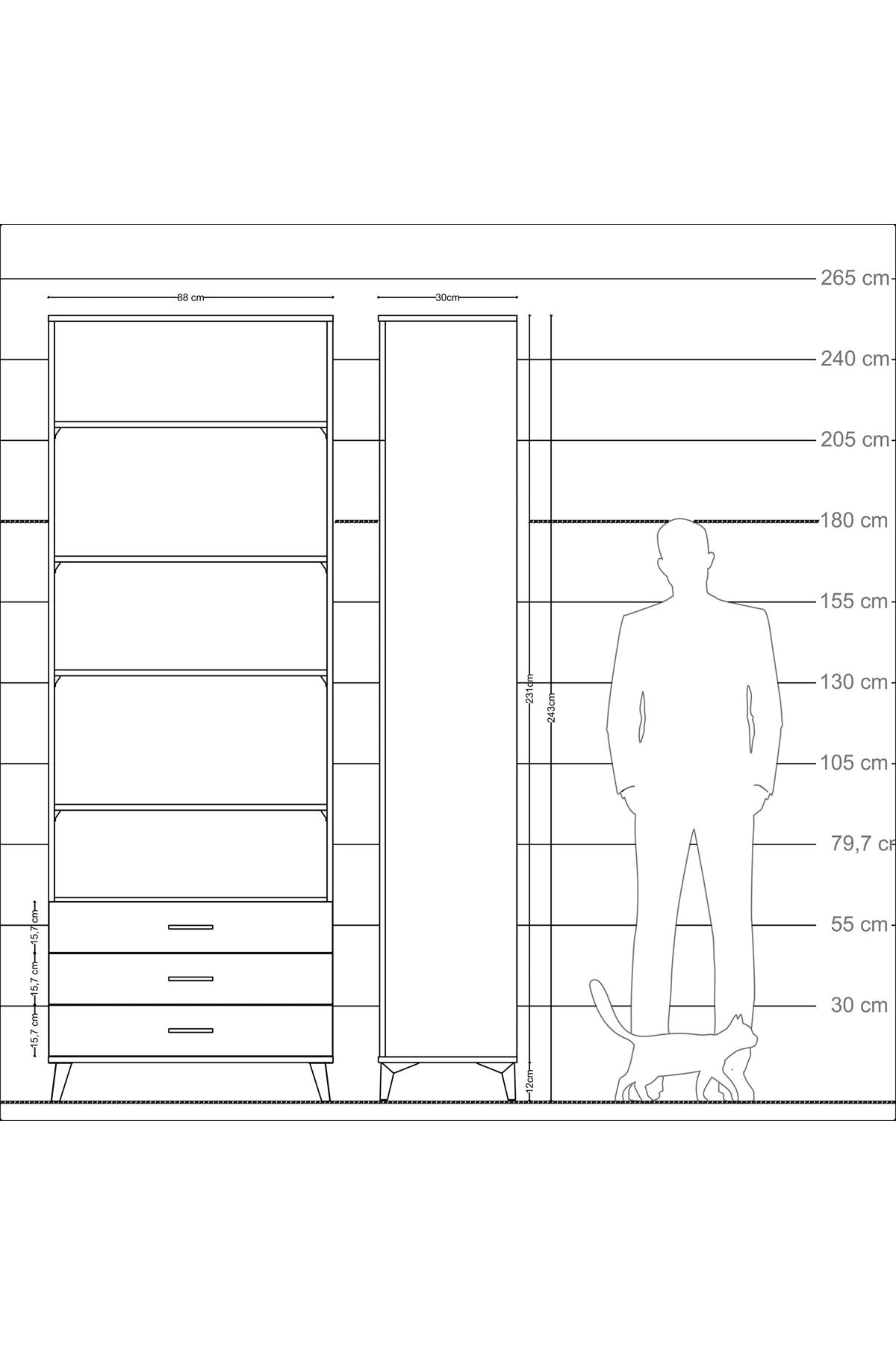 Arges Dolap 5 Raflı 3 Çekmeceli 88x30x243 Antrasit-Aytaşı