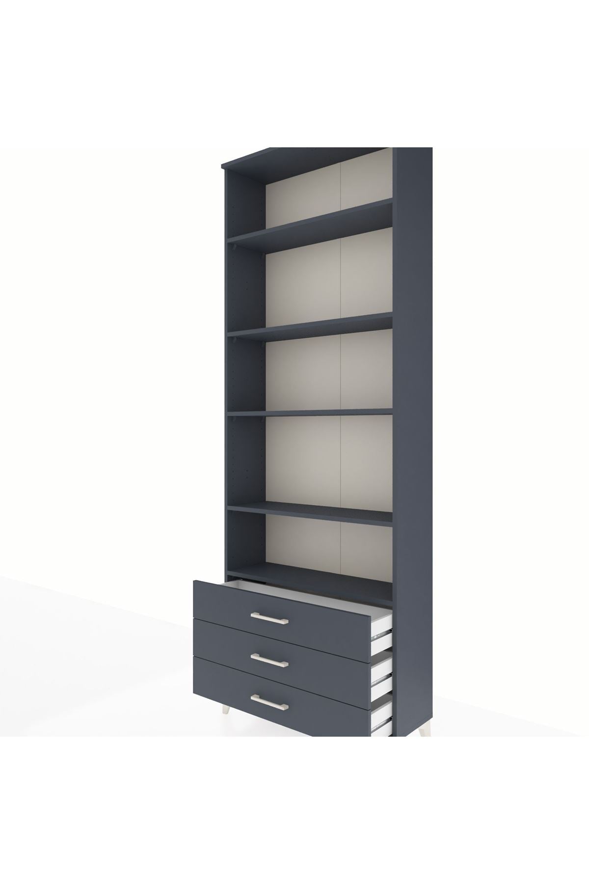 Arges Dolap 5 Raflı 3 Çekmeceli 88x30x243 Antrasit-Antrasit