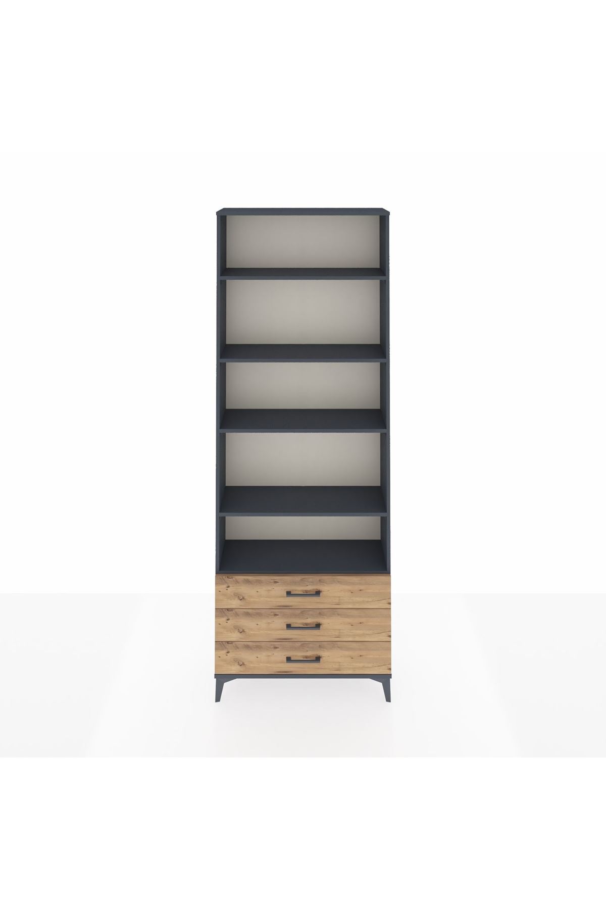 Arges Dolap 5 Raflı 3 Çekmeceli 88x30x243 Antrasit-Çam